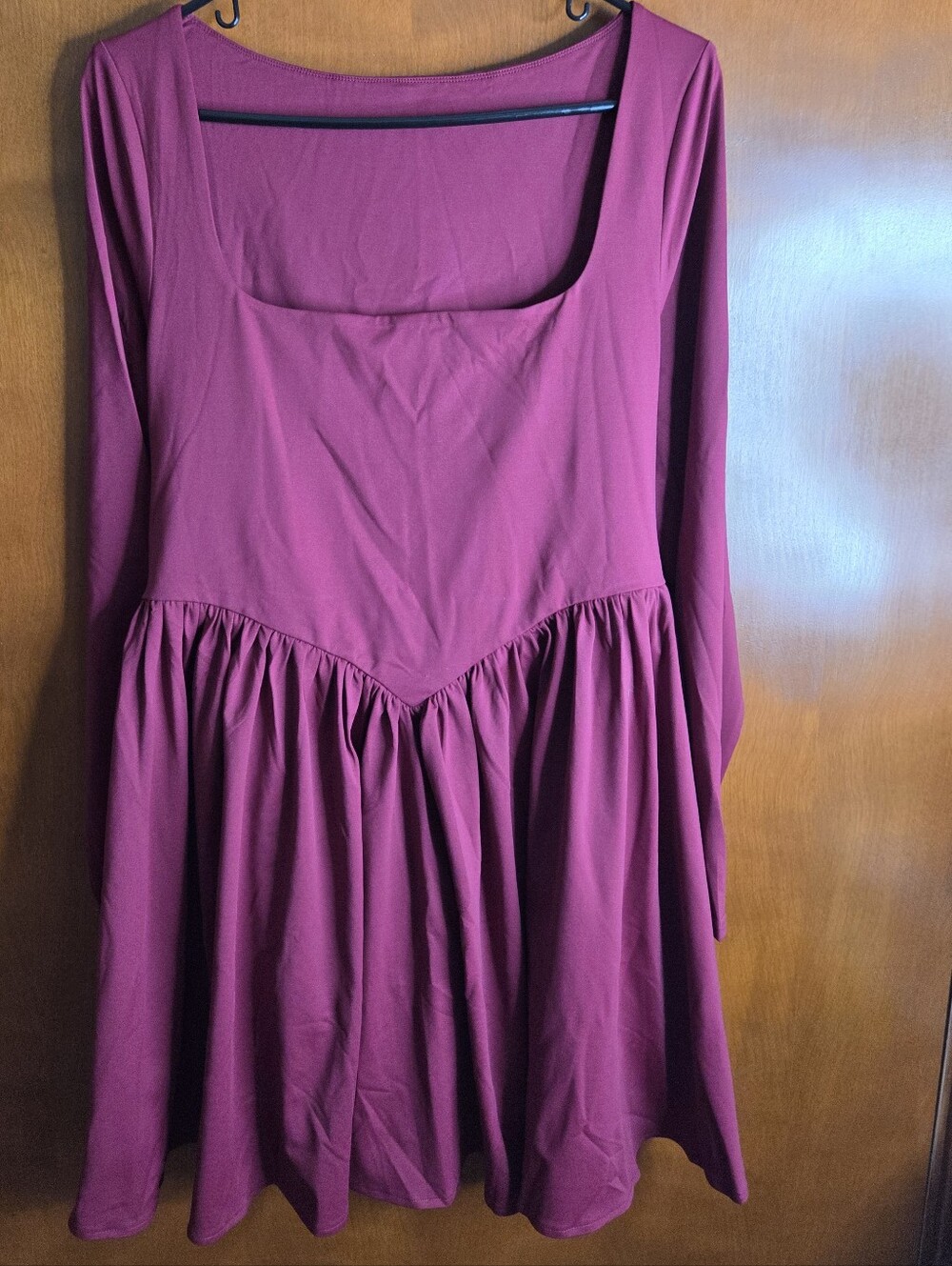OYS Burgundy Square Neck Dress A-Line Ruffle Hem NWOT Size XL Large Wine Color